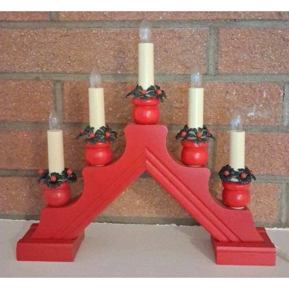 Made in Sweden Design Christmas Candelabra Lights Swedish Plug Red Wood Base